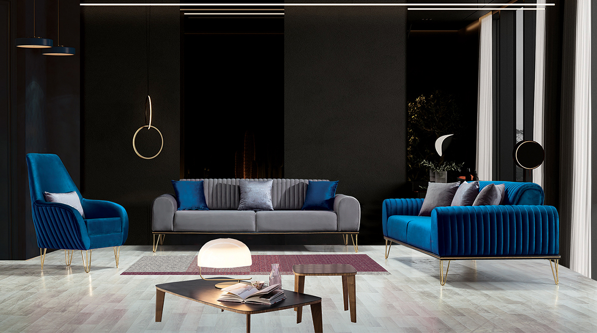 Jordan Sofa Set Blue-Grey